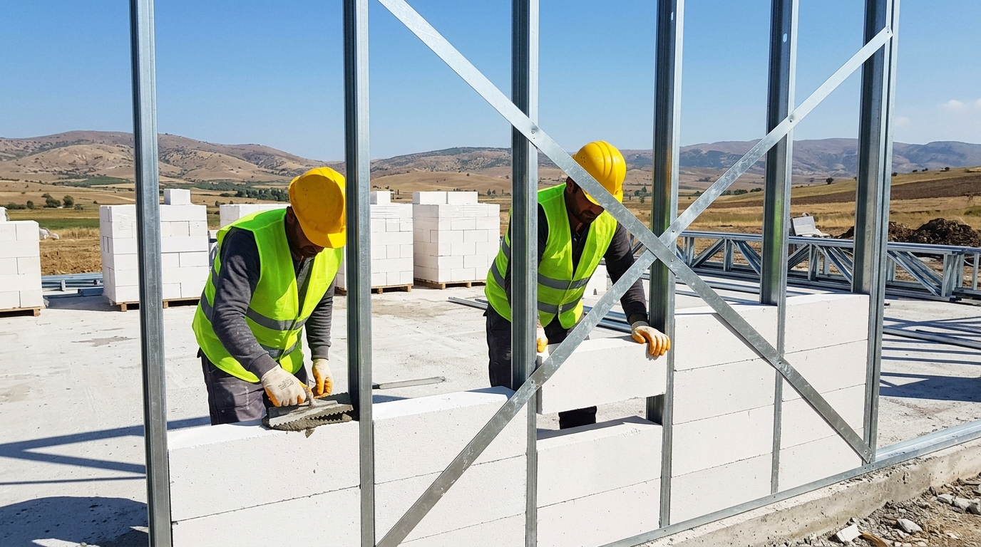 Şantiye İmalatı: Çelik Karkas Arasına 10 cm Gazbeton Örümü