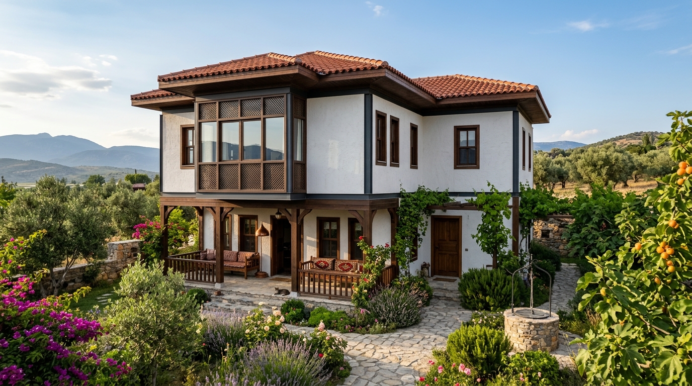 Geleneksel Cumba Detaylı Modern Çelik Türk Konağı
