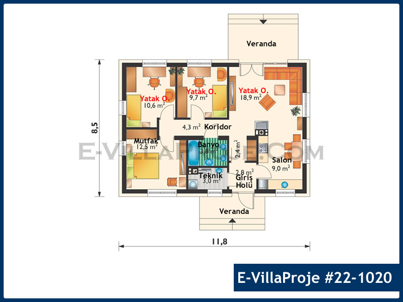 100 m² 2+1 Tek Katlı Gazbeton Çelik Ev (GCE-100) - Görsel 2