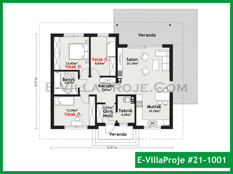 115 m² 3+1 Tek Katlı Gazbeton Çelik Ev (GCE-115) - Görsel 2