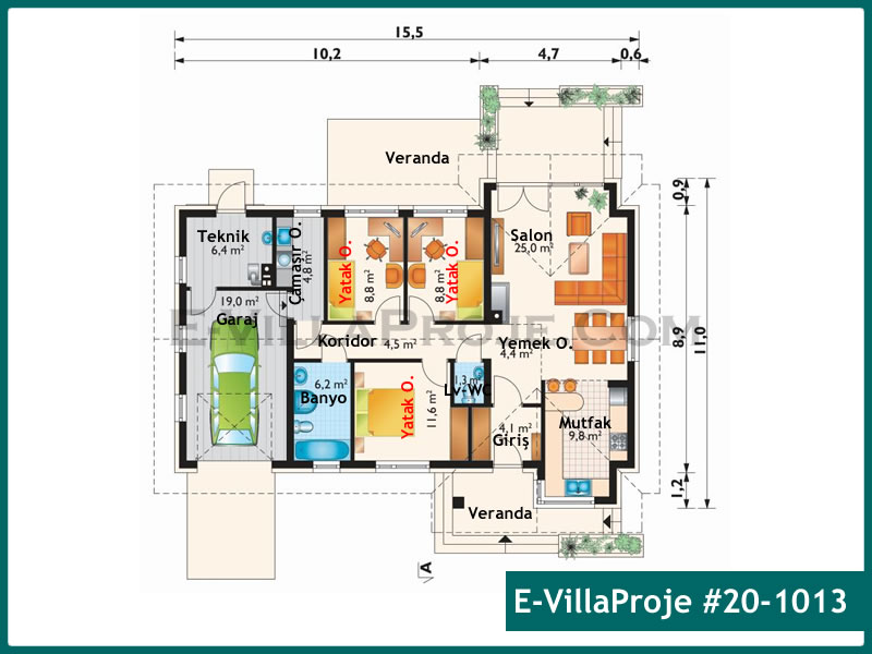 Gazbeton Çelik Ev 123 m² Tek Katlı (3+1) - Görsel 2